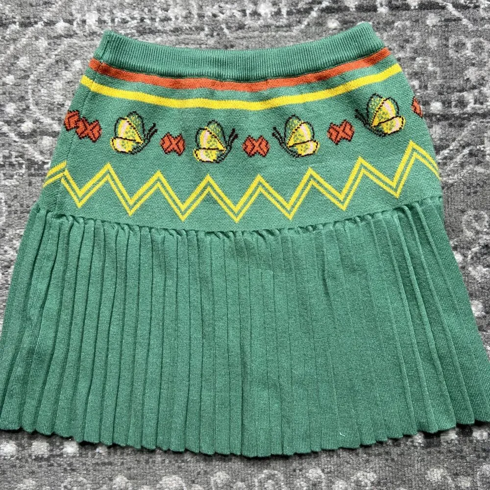 PP Town Butterfly Sweater Knit Pleated Skirt Girls Size 12 Green Yellow Tennis